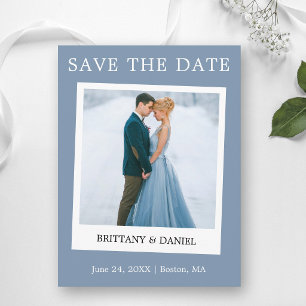 Instant Camera Style Save The Date Dusty Blue Postcard