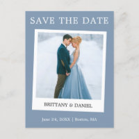 Instant Camera Style Save The Date Dusty Blue