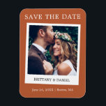 Instant Camera Style Save The Date Terracotta Magnet<br><div class="desc">Modern Simple Retro Instant Camera Style Couple Photo Save The Date Photo Engagement Announcement Magnet - Terracotta</div>