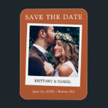 Instant Camera Style Save The Date Terracotta Magnet<br><div class="desc">Modern Simple Retro Instant Camera Style Couple Photo Save The Date Photo Engagement Announcement Magnet - Terracotta</div>