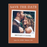 Instant Camera Style Save The Date Terracotta Postcard<br><div class="desc">Modern Simple Retro Instant Camera Style Couple Photo Save The Date Photo Engagement Announcement Postcard - Terracotta</div>