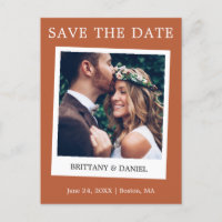 Instant Camera Style Save The Date Terracotta