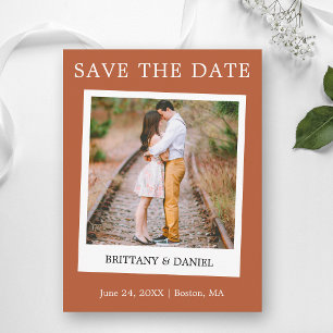 Instant Camera Style Save The Date Terracotta Postcard