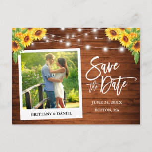 Instant Camera Style Wood Sunflowers Save The Date Postcard