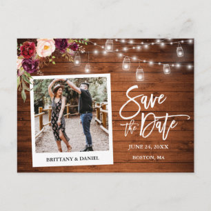 Instant Camera Wood Floral Jars Save The Date Postcard
