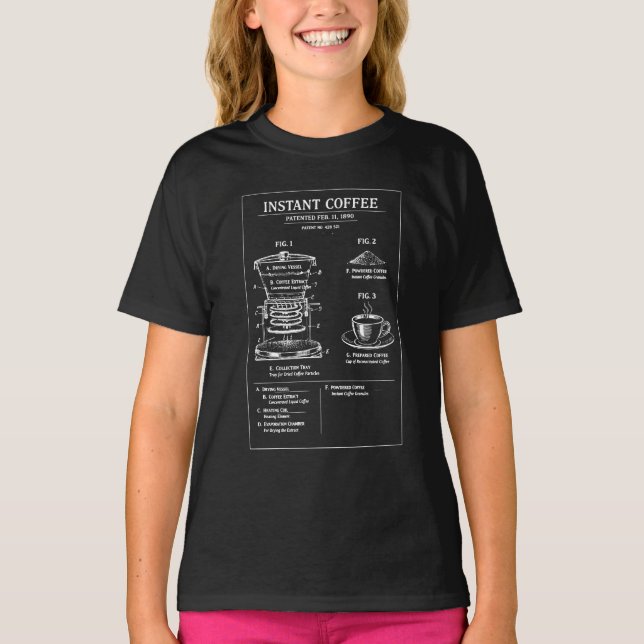 Instant Coffee Blueprint Illustration T-Shirt (Front)