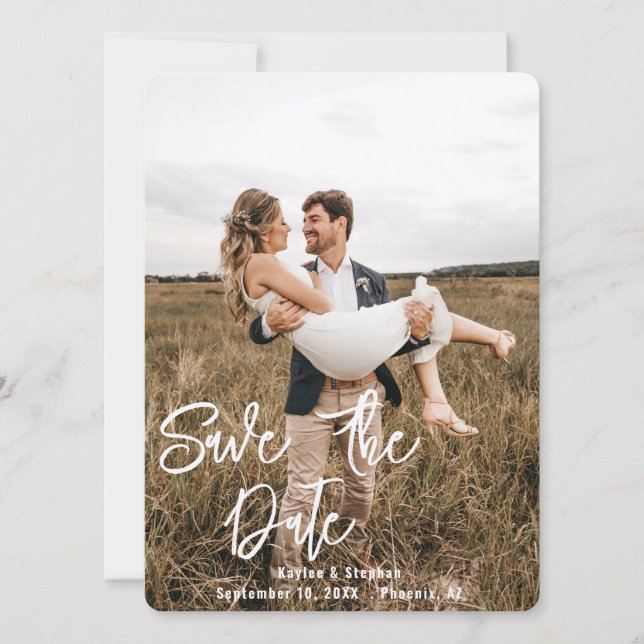 Instant Custom Script Personalised Photo Wedding  Save The Date (Front)