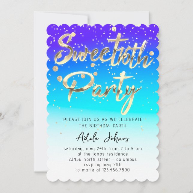 Instant Download Birthday Party Gold Oceanic Invitation (Front)