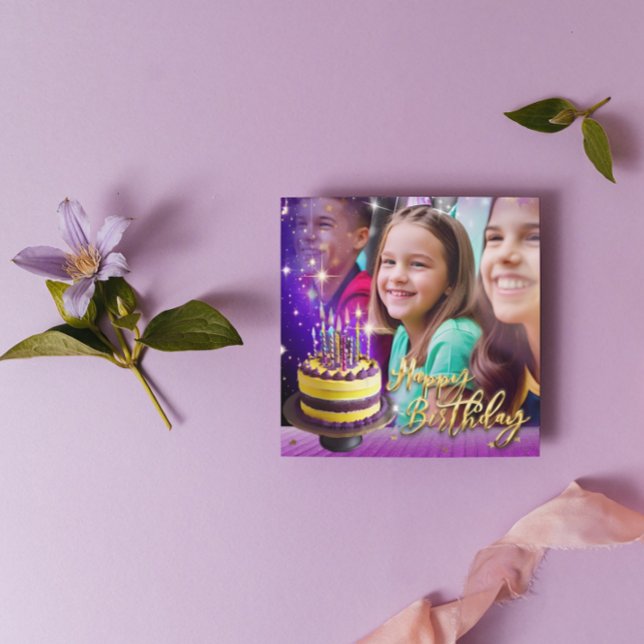 Instant Download Birthday Purple Gold Photo Card (Creator Uploaded)