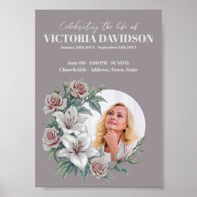Instant Download Flower Frame Funeral Media Poster (Front)