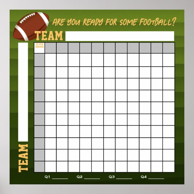 INSTANT DOWNLOAD Football Squares Betting Game Poster (Front)