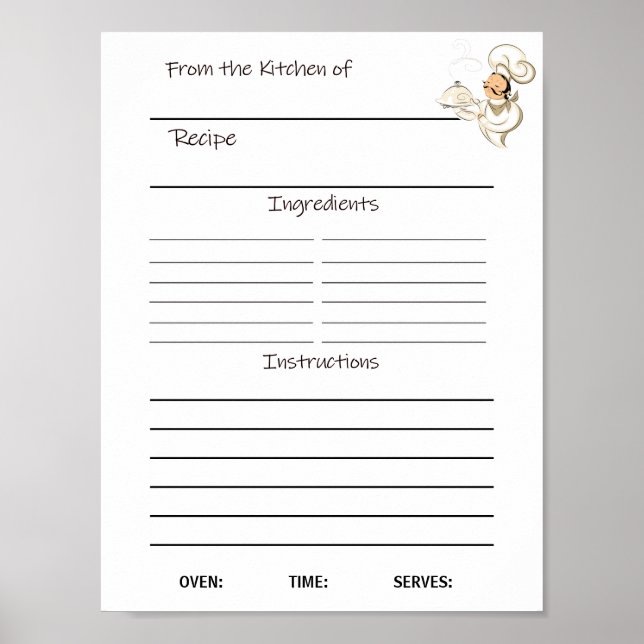 Instant Download Recipe Sheet  or  Poster (Front)