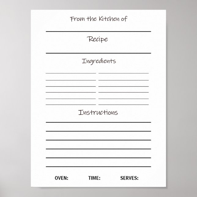 Instant Download Recipe Sheet   Poster (Front)