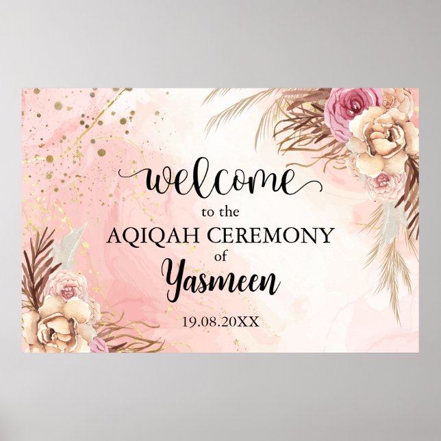 Instant Floral Aqiqah Aqeeqah Welcome Poster Sign (Front)