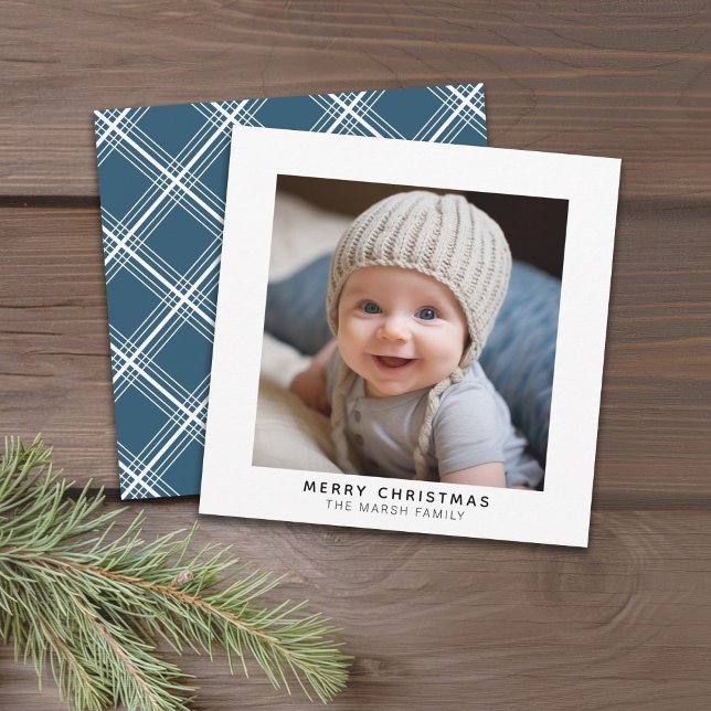 Instant Photo Gallery - Minimal Christmas Card (Minimal Gallery Photo Christmas Card - 1 Photo, Blue Accents, Simple)