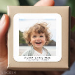 Instant Photo Gallery white border Merry Christmas Square Sticker<br><div class="desc">Add your favourite selfie or family snapshot. Use a square photo to create a unique and personal greeting. A simple,  thick white border on the front with an area to add a holiday greeting. If you need to adjust the pictures,  click on the customise tool to make changes.</div>