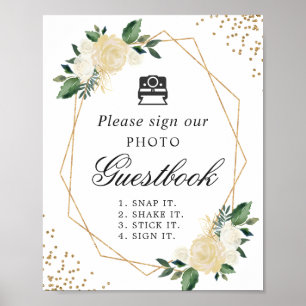 Instant Photo Guestbook Sign Ivory Green Floral