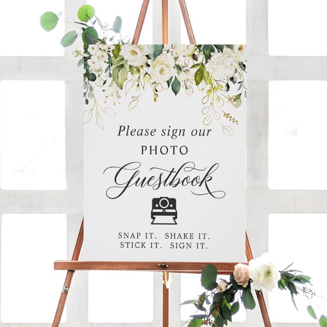 Instant Photo Guestbook Sign White Roses Floral (Creator Uploaded)