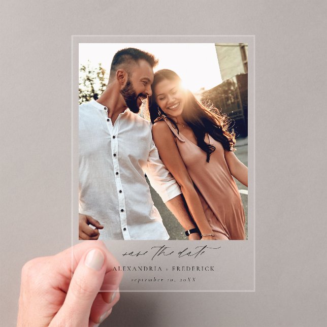 Instant Photo -Long White Chic Save the Date Acrylic Invitations (Insitu (Handheld))