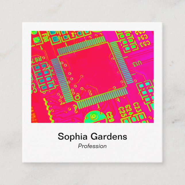 Instant Photo Style - Colourful Abstract Circuitry Square Business Card (Front)