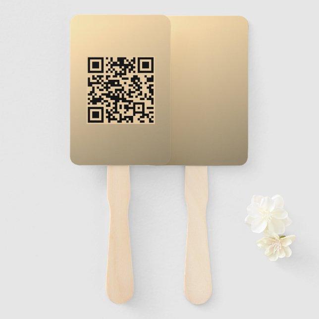 Instantly Editable QR code Template | Faux Gold Hand Fan (Front and Back)
