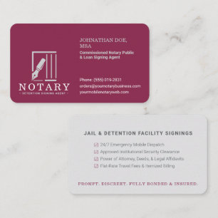 Institutional Mobile Notary Jail Prison Signings Business Card
