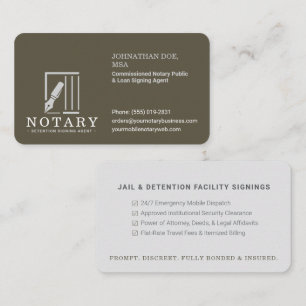 Institutional Mobile Notary Jail Prison Signings Business Card