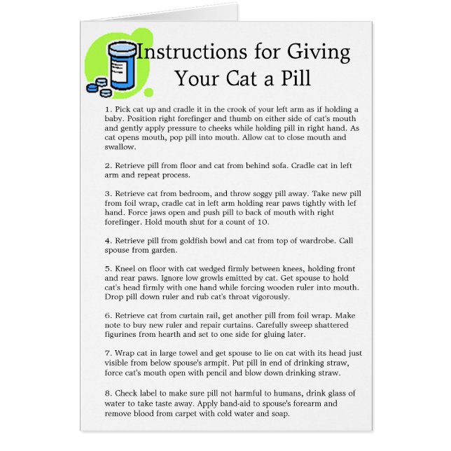 "Instructions for GivingYour Cat a Pill" (Front)