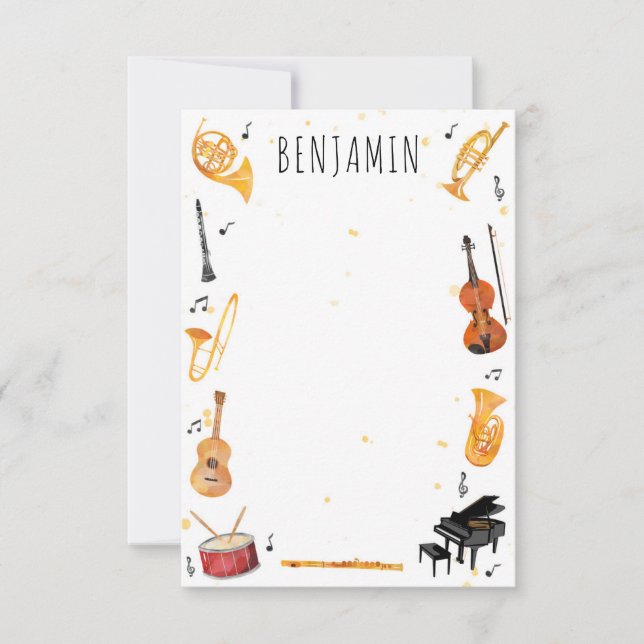 Instrument and Music Thank You Note Stationery (Front)