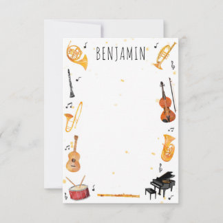 Instrument and Music Thank You Note Stationery Card