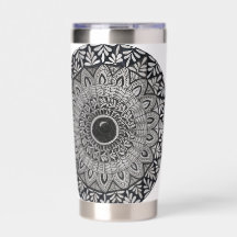 insulated tumbler with monochrome mandala art