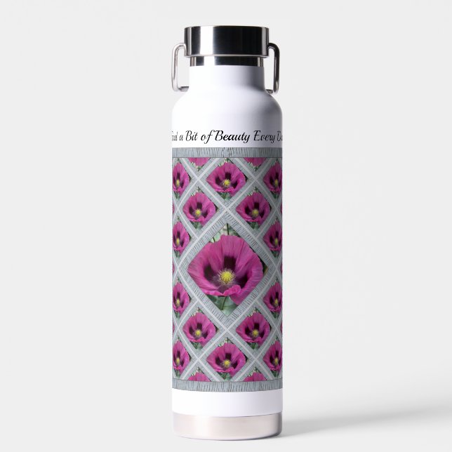 Insulated Water Bottle with Pretty Purple Poppies (Front)