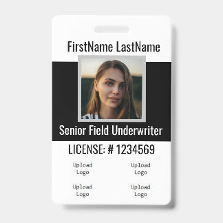 Insurance Agent Badge Front &Back Black 4logos ID Badge