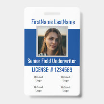 Insurance Agent Badge Front &Back Blue 4logos