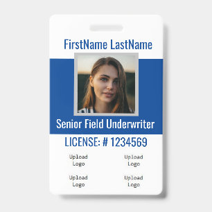 Insurance Agent Badge Front &Back Blue 4logos ID Badge