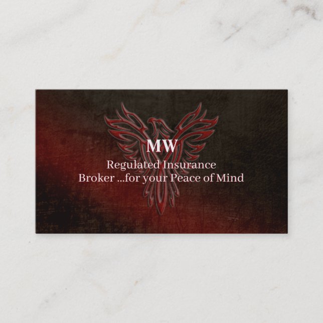 Insurance Broker, leather-look, Phoenix Risen logo Business Card (Front)