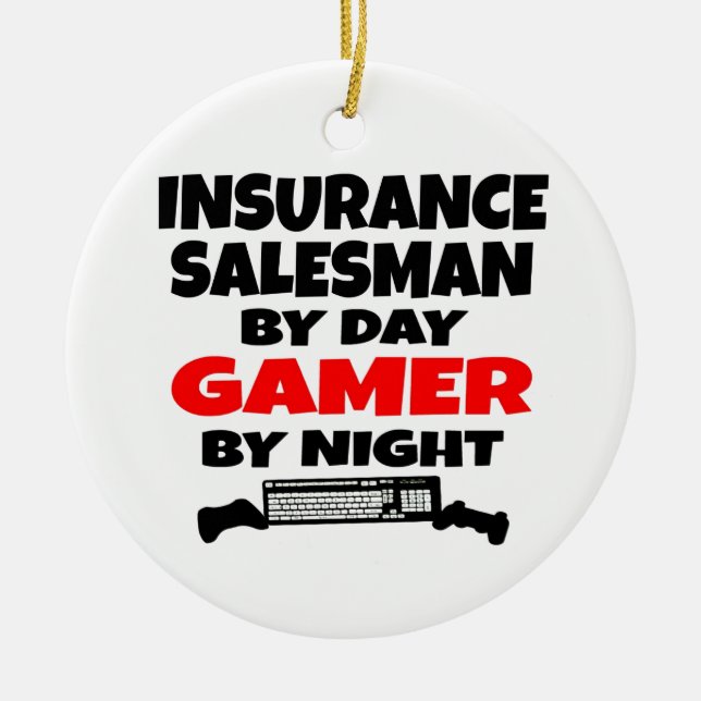 Insurance Salesman Gamer Ceramic Tree Decoration (Front)