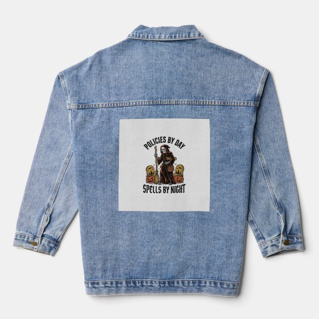 Insurance Witch Shirt Funny Halloween Agent Graphi Denim Jacket (Back)