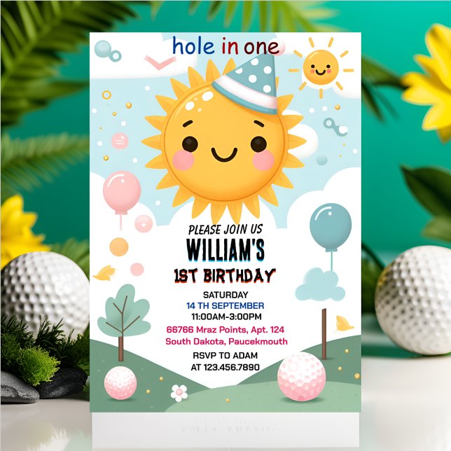 Int boy cute golf hole in one first 1st birthday invitation (Creator Uploaded)