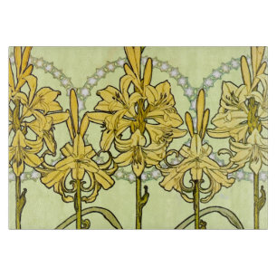 intage Alphonse Mucha Art Nouveau Lily Pattern Cutting Board