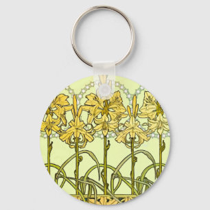 intage Alphonse Mucha Art Nouveau Lily Pattern Key Ring