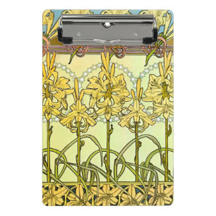 intage Alphonse Mucha Art Nouveau Lily Pattern Mini Clipboard