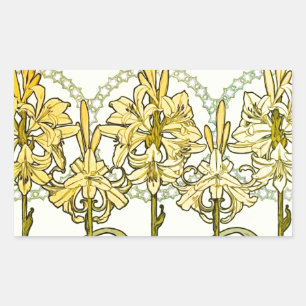 intage Alphonse Mucha Art Nouveau Lily Pattern Rectangular Sticker