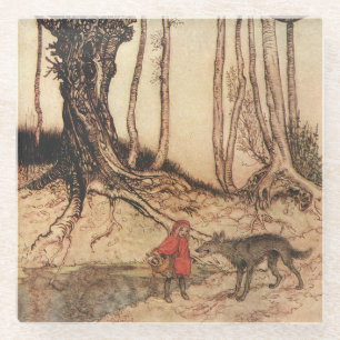 intage Arthur Rackham Red Riding Hood & Wolf Print Glass Coaster