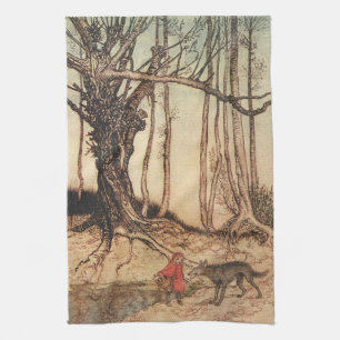 intage Arthur Rackham Red Riding Hood & Wolf Print Tea Towel