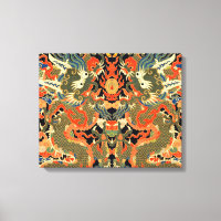 intage Chinese Dragon Textile Print Asian Art