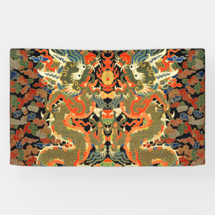 intage Chinese Dragon Textile Print Asian Art Banner