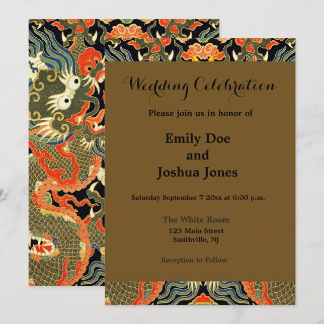 intage Chinese Dragon Textile Print Asian Art Invitation (Front/Back)
