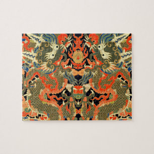 intage Chinese Dragon Textile Print Asian Art Jigsaw Puzzle