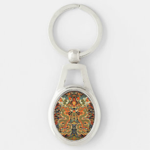 intage Chinese Dragon Textile Print Asian Art Key Ring